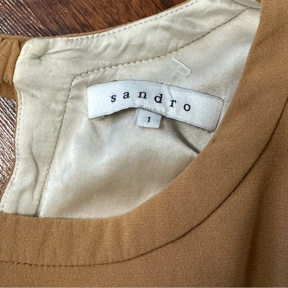 Sandro Paris Camel Tan Viscose Silk Lined Dress Small - Picture 6 of 8